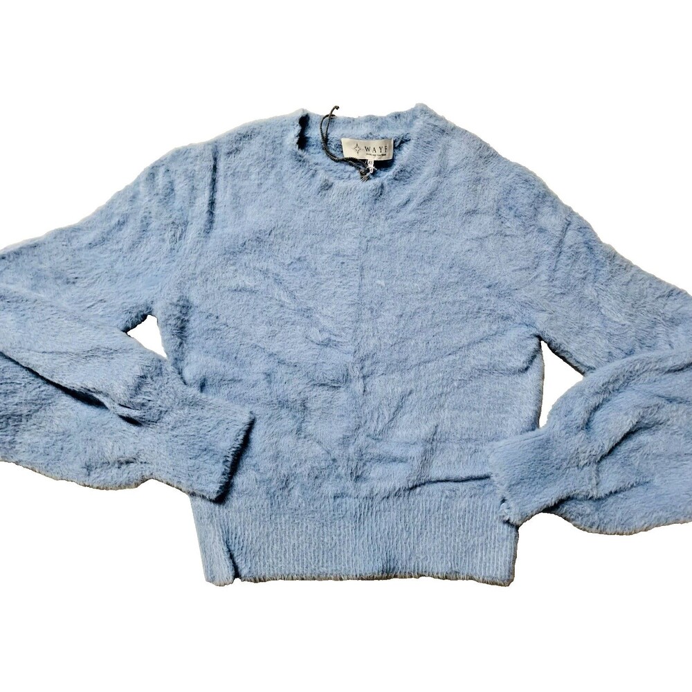 NWT WAYF Nordstrom Womens XS Fuzzy Pullover Sweater Blue Long Sleeve Crew Neck